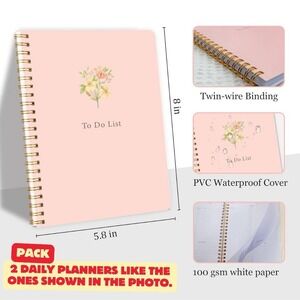 Undated Daily Planner 5.8x8 – To-Do Notebook w/ Priorities & Notes (2-pack)